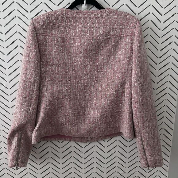 Talbots Blazer Pink Tweed Jackie Moto Full Zip Jacket Office Core Size 12 - Picture 2 of 9